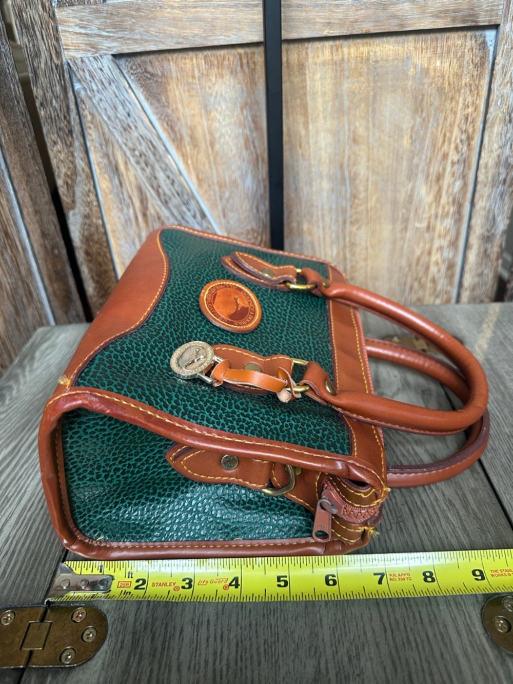 Dooney & Bourke Vintage Green and Brown Pebbled Leather Satchel Tote Handbag - Picture 14 of 14